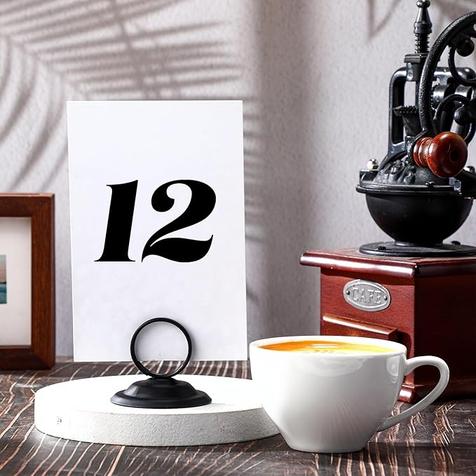 MotiMind 24 Pcs Table Number Holders-Metal Place Card Holders Table Number Stands Tabletop Sign Stands for Photos, Menu, Memo, Notes, Wedding, Restaurant, Banquet, Birthday(Black)