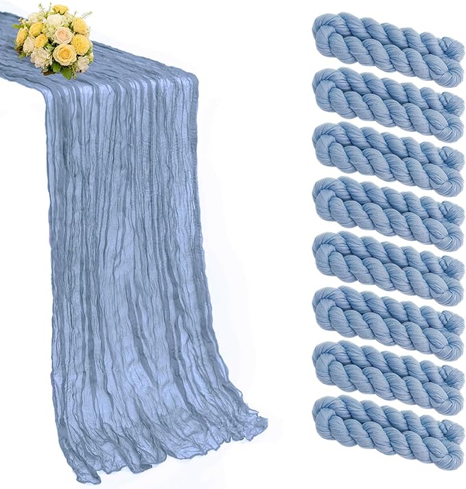 8 Pack Dusty Blue Cheesecloth Table Runner 21x120 Inch Gauze Table Runners Reusable Polyester 10ft Boho Rustic Cheese Cloth Table Runner for Wedding Party Baby Shower