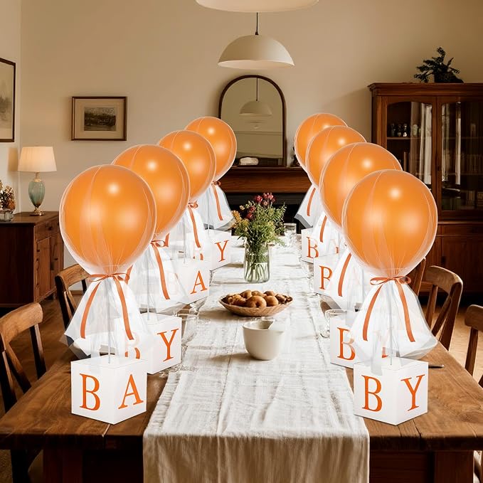 6 Set Little Cutie Baby Shower Decor for Table 24'' Latex Balloon with Letter Boxes Orange Party Table Centerpiece Decor a Little Cutie Is on The Way for Gender Reveal Boy Girl Birthday Party Supply