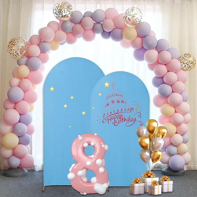Gawicpy Wedding Arch Backdrop Stand Set Metal Arch Backdrop Stand with Wedding Arch Cover, Wedding Balloon Arch Backdrop Stand for Birthday, Baby Shower, Anniversary (Blue, 4FT+5FT+6FT)