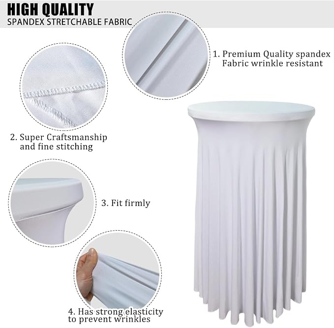 1 Pack 32"x43" White Round Cocktail Table Skirt | Spandex Fitted High Top Table With Skirt | Stain, Wrinkle Resistant, Washable for Bar Wedding Party Banquet