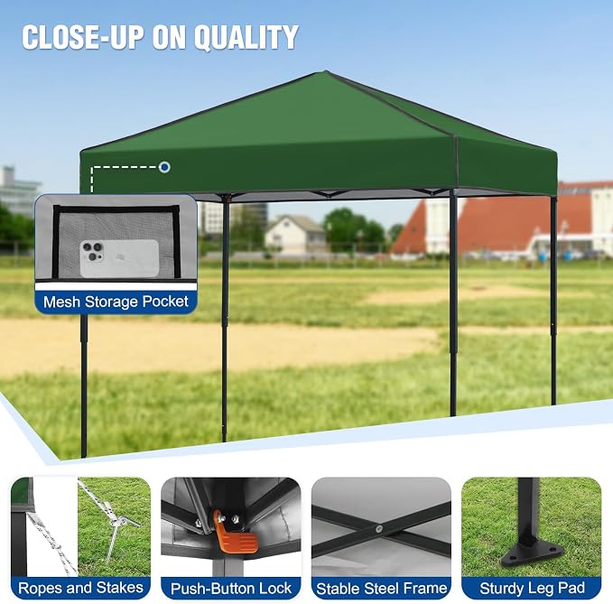 6x4 Pop Up Canopy Tent, Instant Portable Beach Canopy, Outdoor Tent with Carry Bag for Camping, Sports, Tailgating, Events, Green