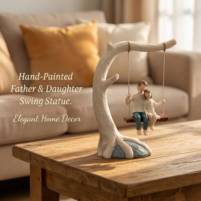 Father and Daughter Swing Statue, 9.2" Hand-Painted Resin Figurine Sculpted Home Decor, Dad Gifts from Daughter for Father's Day, Birthday, Desktop Shelf Decoration, Sentimental Gifts for office