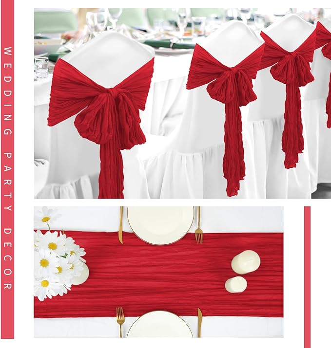 24 Pack Cheesecloth Table Runner 20 x 120 inch Cheese Cloth Table Runner Bulk,Romantic Boho Sheer Gauze Fabric Table Runners for Wedding Reception,Party,Bridal Shower Table Decor(Red)