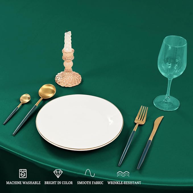 12 Pack 120 Inch Round Tablecloth, Hunter Green Satin Fabric Table Cloth for Round Tables, Wrinkle Resistant Washable TableCover Bright Silk TableClothes for Wedding Party Dining Tables Banquet