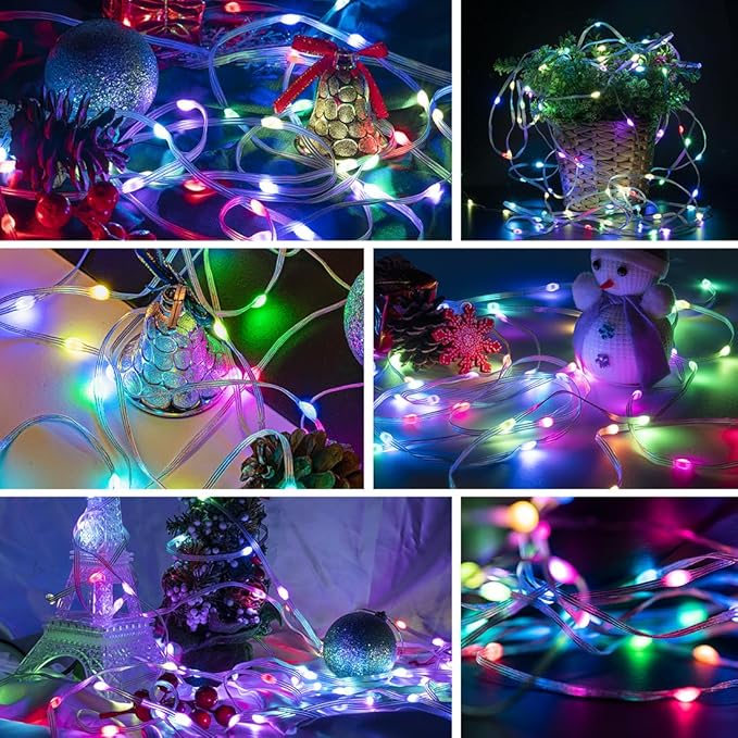 BTF-LIGHTING WS2812B IC RGB Pebble Pixel Seed String Roll Individual Addressable Chasing Color Smart Fairy String Light PVC Wire 2Pack 65.6FT 200LED DC12V for Christmas Decor(No Adapter or Controller)
