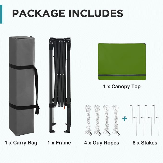 EAGLE PEAK 6x4 Instant Pop Up Canopy Tent, Straight Leg Sun Shelter, Portable Canopy with Carry Bag for Camping, Beach & Sports, Grass Green
