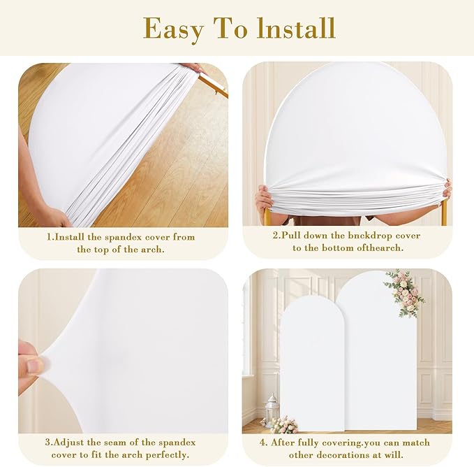 White Arch Cover Set of 2-7.2 and 6ft Arch Backdrop Cover Spandex Wedding Arch Stand Covers for Bridal Shower Wedding Baby Shower Birthday Party Ceremony Banquet Photo Background Decorations