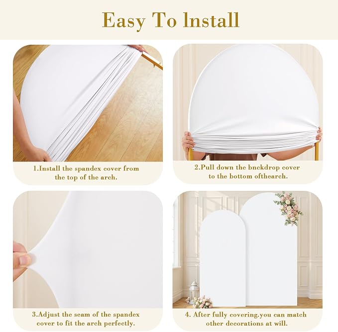 White Photo Arch Backdrop Cover Set of 2 Spandex 7.2 and 6ft White Arch Covers Stretchy Backdrop Wedding Balloon Arch Stand Covers for Birthday Party Baby Shower Bridal Shower Arches Background