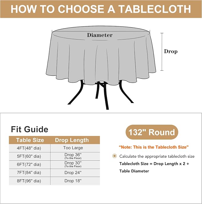 sancua Round Tablecloth 132 Inch Diameter, 6 Pack - Circle Polyester Fabric Table Cloth for Wedding Party Reception Banquet Birthday, Washable Formal Table Cover (Fit 54-96 Inch Tables), Navy Blue