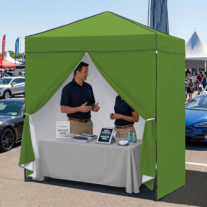 EAGLE PEAK 6x4 Instant Pop Up Canopy Tent with 4 Side Wall Panels, Straight Leg Sun Shelter, Portable Canopy with Carry Bag for Camping, Beach & Sports, Grass Green