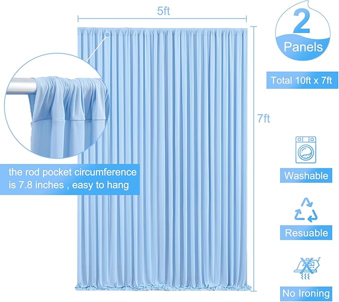 Baby Blue Backdrop Curtain for Baby Shower Parties Wrinkle Free Light Blue Curtains Backdrop Drapes Fabric Decoration for Birthday Party Photography 5ft x 7ft,2 Panels