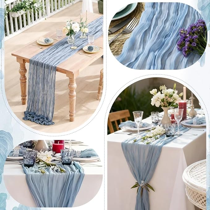 12 Pack Dusty Blue Cheesecloth Table Runner 35"×120" Gauze Fabric Table Runner Rustic Sheer Runner for Wedding Birthday Baby Shower Party Table Decoration Dusty Blue 12 Pack