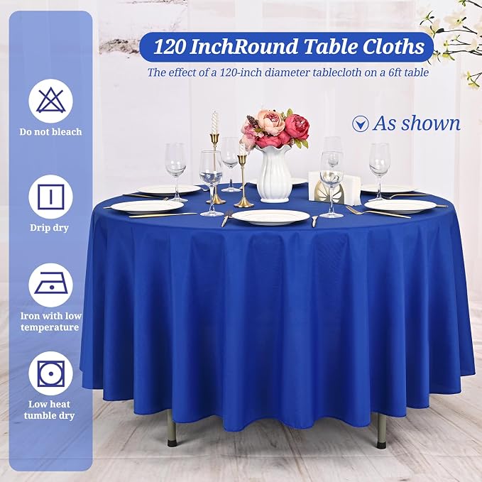 Pesonlook 10 Pack 120 Inch Royal Blue Round Table Cloths, Premium Polyester Round Tablecloth Wrinkle Resistant Washable Table Cover for Wedding, Party, Dining,Banquet,Buffet