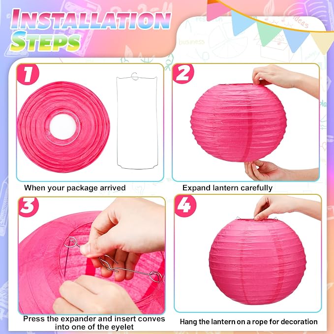 Retisee 12 Pcs 10 Inch Hanging Paper Lanterns Party Decorations Modern Neon Classroom Decor for Birthday Back to School Party Decoration for Classrooms Wedding Birthday Ceilings