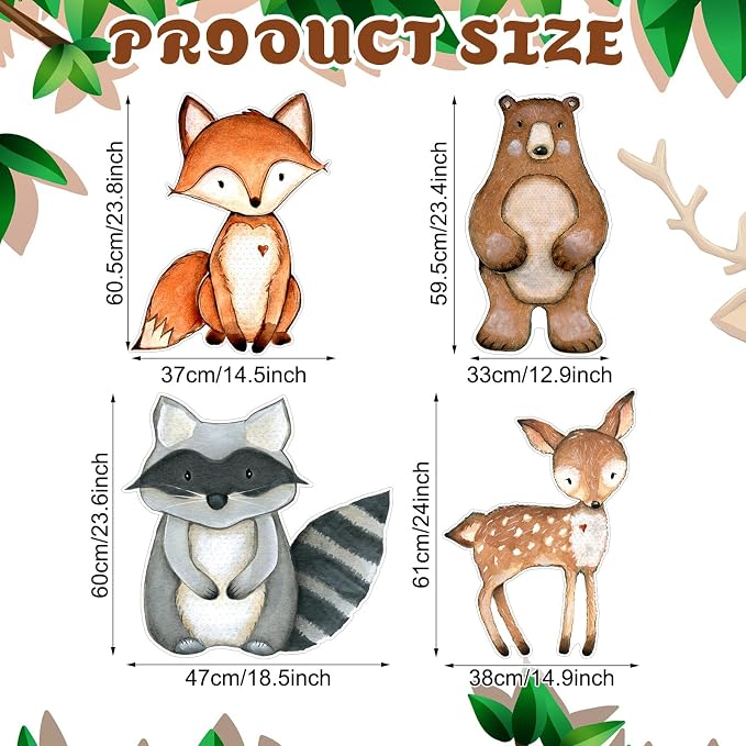 Gemscream 4 Pcs Large Woodland Animal Party Decorations 24 Inch Woodland Classroom Decor Cute Forest Animal Cardboard Cutouts Cartoon Jungle Photo Booth Prop for Birthday Baby Shower Nursery Party