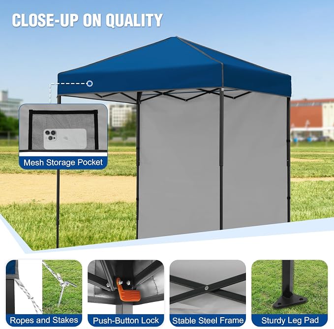 6x4 Pop Up Canopy Tent with One Wall Panel, Instant Portable Beach Canopy, Outdoor Tent with Carry Bag for Camping, Sports, Tailgating, Events, Dark Blue