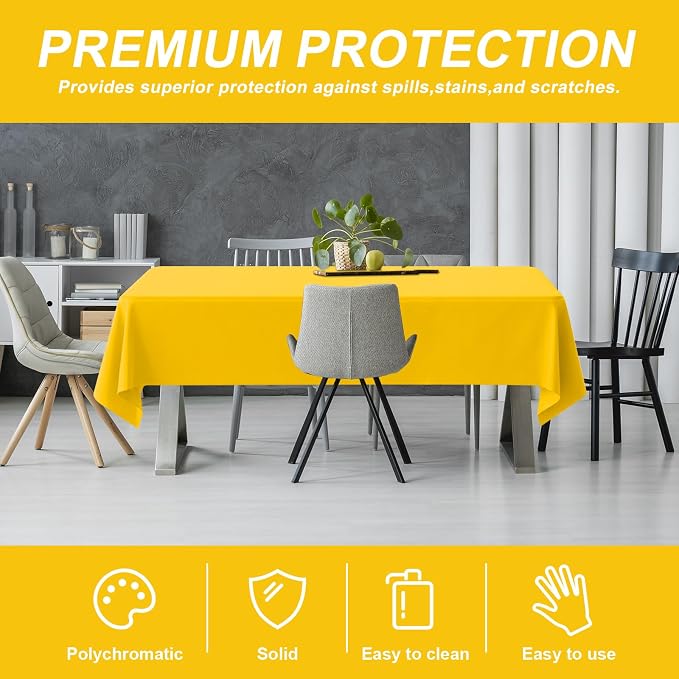 54IN X 160FT Plastic Table Cover Roll with Cutter Box, Cut to Size Plastic Table Cloths for Parties, Birthday, Disposable Tablecloth Roll for All Shape Tables (Yellow, 54 Inch X 160 Feet)