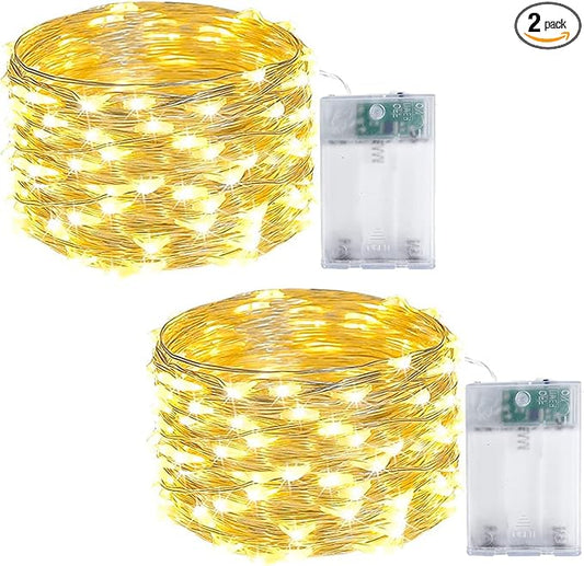 2-Pack Fairy Lights Battery Operated with Timer, 16FT 50 LED String Lights Indoor Outdoor, Cuttable Starry Fairy Lights Waterproof for Christmas Home Bedroom Wedding DIY Centerpiece Decor (Warm White)