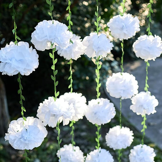White Tissue Paper Pom Pom Garlands, Paper Flowers for Birthday Decorations, Baby Shower, Wedding Engagement, Bridal Shower, Spring Summer Party Decorations, 2 Pcs