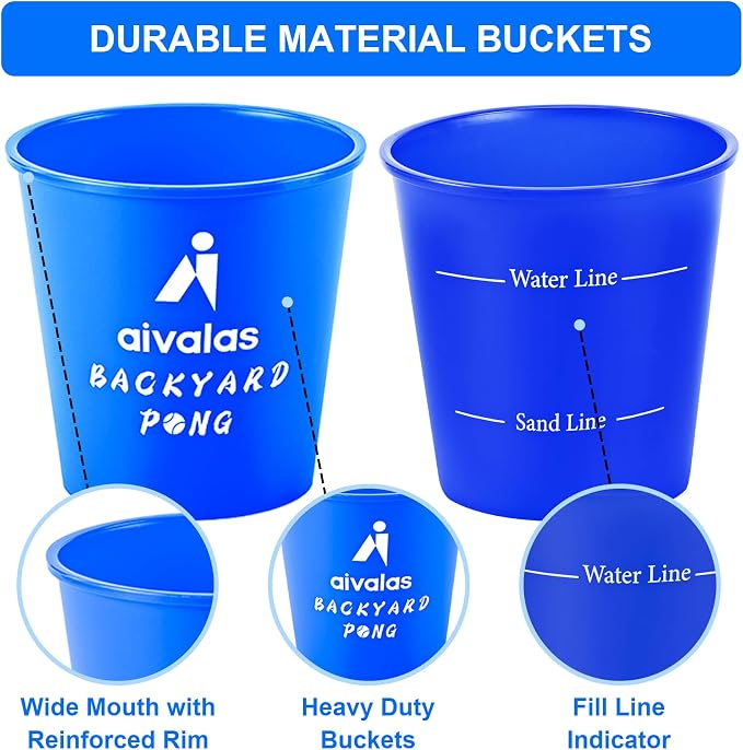 Aivalas Yard Pong Outdoor Games Glow Set in Dark, Giant Yard Pong Game for Adults and Family with 12 Buckets, 4 Balls and a Carrying Bag, Giant Pong for Beach, Camping, Lawn and Backyard