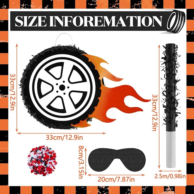 Car Wheel Pinata Race Car Birthday Party Supplies 12.9 Inch Car Theme Party Decorations for Baby Shower, Bridal Shower, Race Car Theme Party