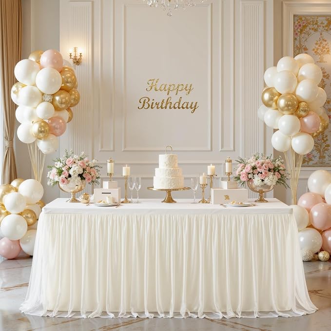 HB HBB MAGIC Ivory Table Cloths 6 Foot Rectangle Tulle Table Skirt Rectangle Tables 6ft Fitted Spandex Table Covers Stretch Elastic Banquet Birthday Party Baby Shower Wedding Table Cloths