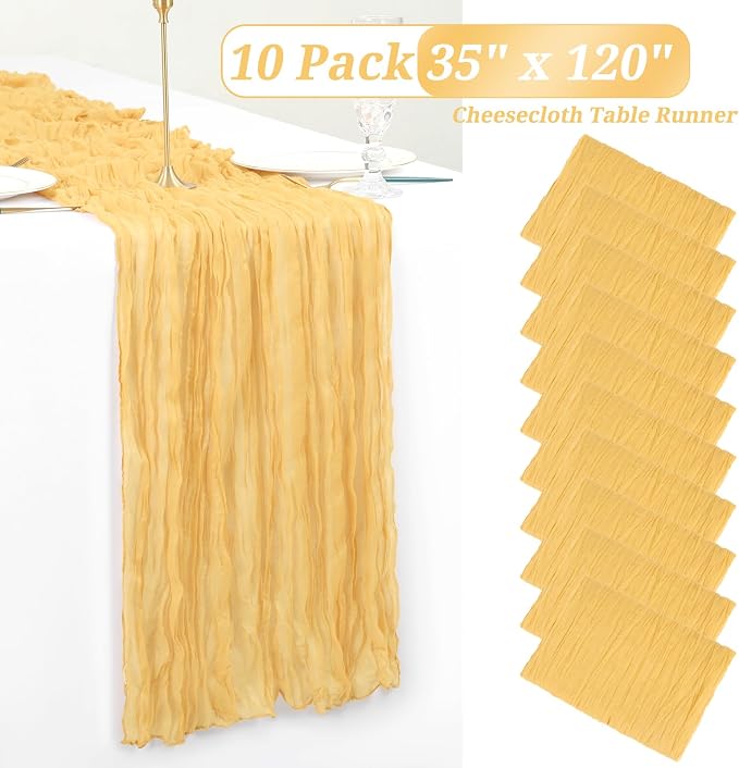 Showgeous 10 Pack Sand Cheesecloth Table Runner 35x120 Inch Boho Rustic Wedding Table Decor