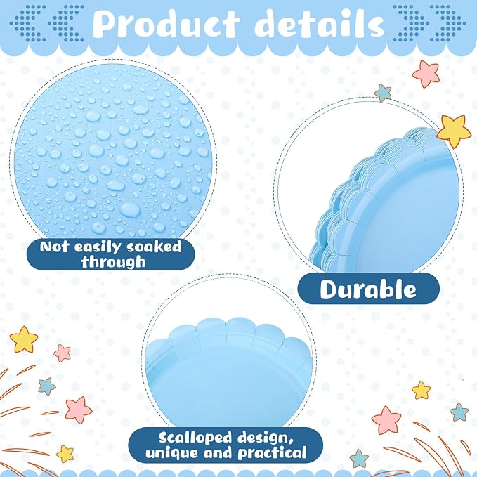 Tegeme 256 Pcs Light Blue Party Supplies Paper Plates Napkins Tablecloths Baby Blue Disposable Plastic Cups Forks Knives Spoons Serve 36 Guests for Birthday Baby Shower Wedding Dinnerware Decoration