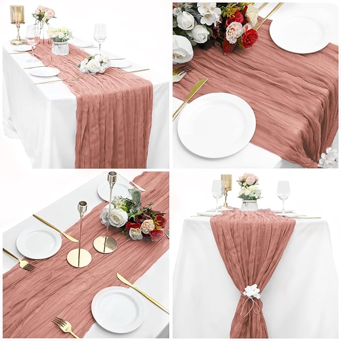15 Pack Cheesecloth Table Runner Dusty Blush 6FT Boho Table Runner Cheese Cloth Table Runners 35 x72 Inch Holiday Table Cloth for Wedding Birthday Party Engagement Home Bridal Baby Shower Table Decor