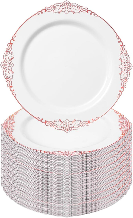 Goodluck 100PCS Rose Gold Plastic Plates – 10.25” Heavy Duty Disposable Dinner Plates & Party Plates for Weddings, Parties, Events – Elegant, Sturdy