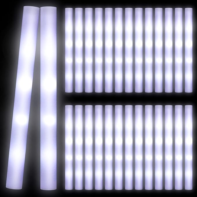 Yinder 24 Pcs LED Glow Sticks, 18.9 Inches Light up Batons with 3 Modes Flashing Light up Stick for Adult Concert Stage Wedding Raves Carnival Halloween Birthday Party (White)