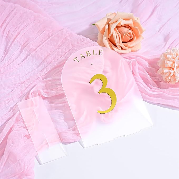 Teruntrue Frosted Arch Wedding Table Numbers 1-15 with Stands, Gold Foil Printed 5x7 Acrylic Table Signs for Reception, Anniversary, Event - Elegant Centerpiece Displays