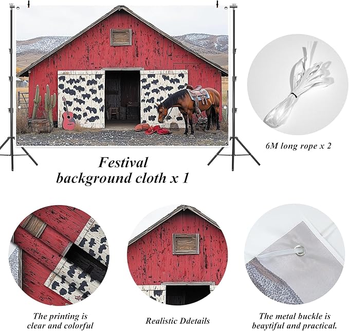 Leowefowa Western Valentine's Day Photo Backdrop 6x4ft Vintage Valentine's Day Theme Photography Backdrop Horse, Red House, Cactus, Cowboy Valentines Backdrops Valentine Photo Booth Props Vinyl