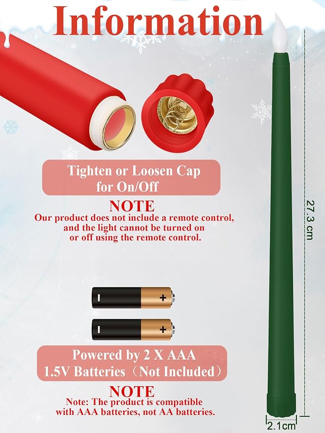 Funtery 48 Pcs Flameless LED Taper Candles Battery Operated Candles Bulk Realistic LED Candlesticks Flickering for Wedding Church Party Home Decor(Red, Green,11 Inch,Classic Style)