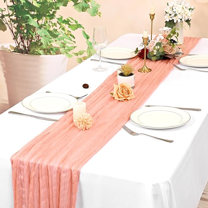 24 Pack Coral Cheesecloth Table Runner 10FT Cheese Cloths for Wedding Decor, 20x120inch Rustic Boho Gauze Table Runners for Wedding Party Bridal Shower Table Decoration