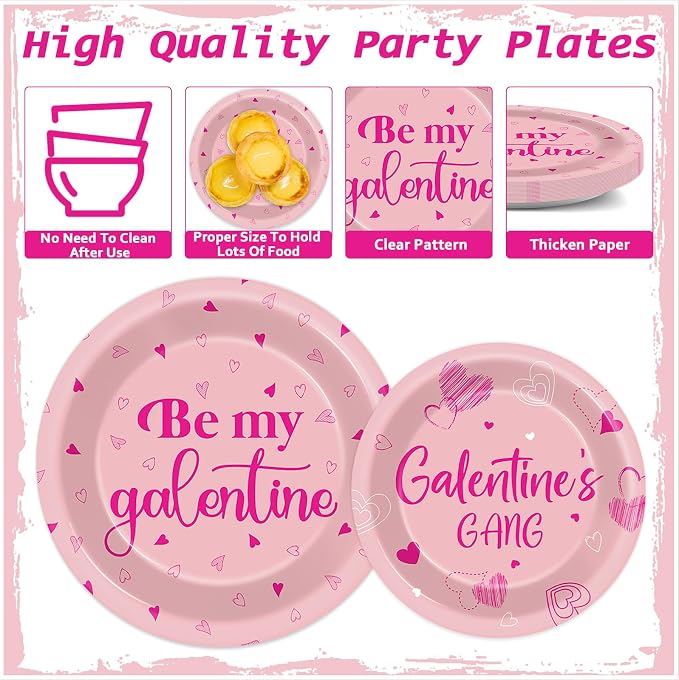 96 PCS Galentine's Day Party Decorations Be My Galentine Tableware Set Happy Galentine's Day Paper Plates Napkins Disposable Valentines Party Supplies for Girls Ladies Valentines Parties Favor