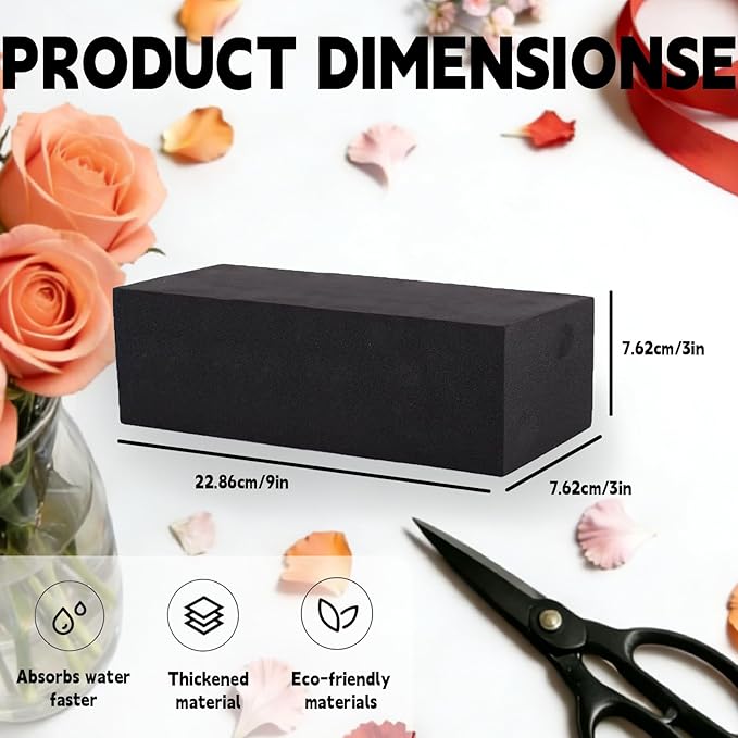 12 Piece Reusable Floral Foam Blocks, 9 x 3 x 3 Inch, Water Resistant, for Artificial Flower Arrangements, Outdoor Planters, Wedding Decor (12, 9 * 3 * 3)