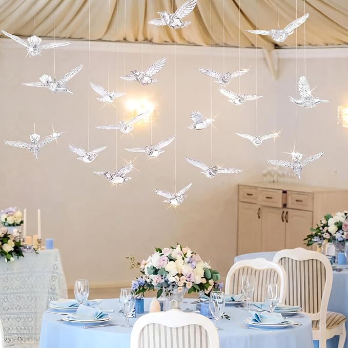 Novabright 30 Pcs Hummingbird Hanging Ornaments Acrylic Crystal Hummingbird Wedding Decor Suncatchers Hanging Ceiling Decor Bird Figurines Ornaments for Trees Wedding Stage Home Decoration