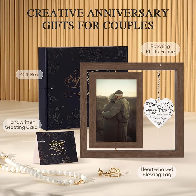 70 Year Anniversary Picture Frame Gifts, Best 70th Anniversary Wedding Gifts for Couple Parents Husband Wife Him Her Men Women, Personalized Forty Year Fortieth Anniversary Wood Gift Decorations