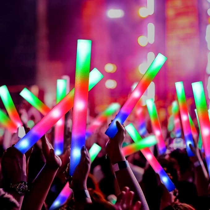 OLUPP 102 PCS Led Foam Sticks, Bulk Glow Sticks with 3 Colors Flashing, Light Up Baton Wands for Kids, Glow Sticks Party Supplies for party, Wedding, Raves, Concert, Camping, Sporting Events