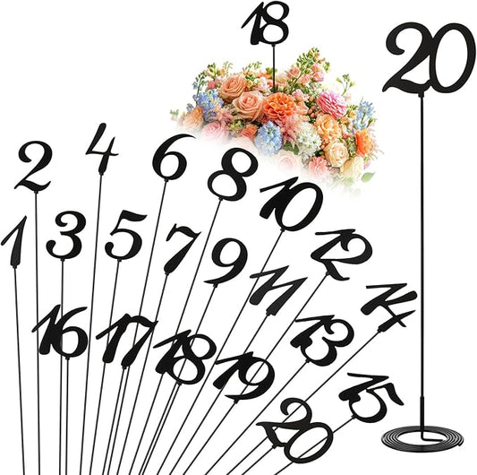 Novabright 20 Pcs Metal Table Numbers 1-20 Numbers for Wedding Reception, 10 Inch Stainless Steel Table Number Signs with Sturdy Holder Base for Banquet, Party, Restaurant & Event Decor(Black)