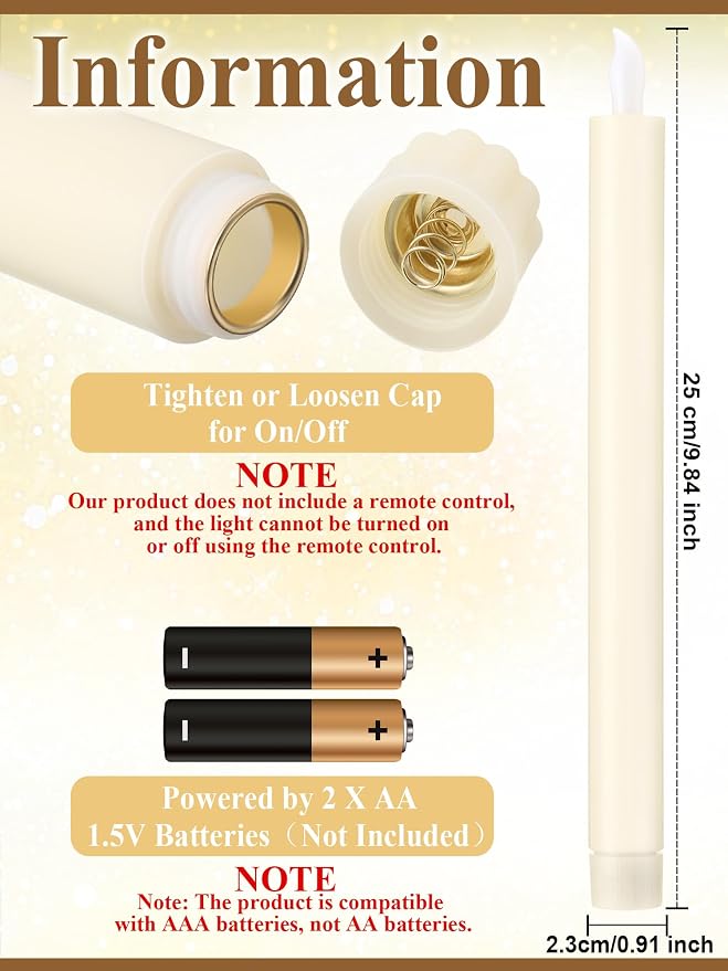 Funtery 48 Pcs Flameless LED Taper Candles Battery Operated Candles Bulk Realistic LED Candlesticks Flickering for Wedding Church Party Home Decor(Ivory,10 Inch,Modern Style)
