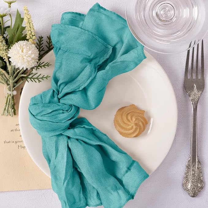 MLMC 10 Pack Cheesecloth Napkins Wedding Napkins 21"x21" Boho Reusable Napkins in Bulk for Wedding Bridal Baby Shower Events Table Decor Teal