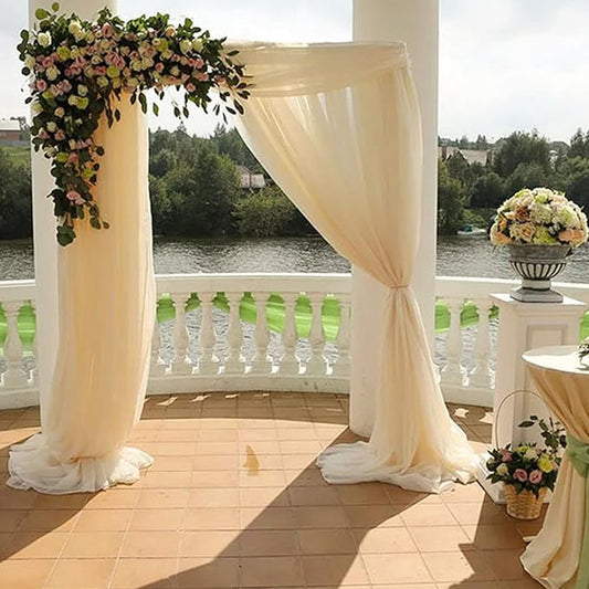 Wedding Arch Draping Fabric,63" x 32Ft Wedding Arch Drapes Champagne Tulle Fabric Drapery Sheer Backdrop Curtains for Wedding Ceremony Arch Stage Party Ceiling Decorations