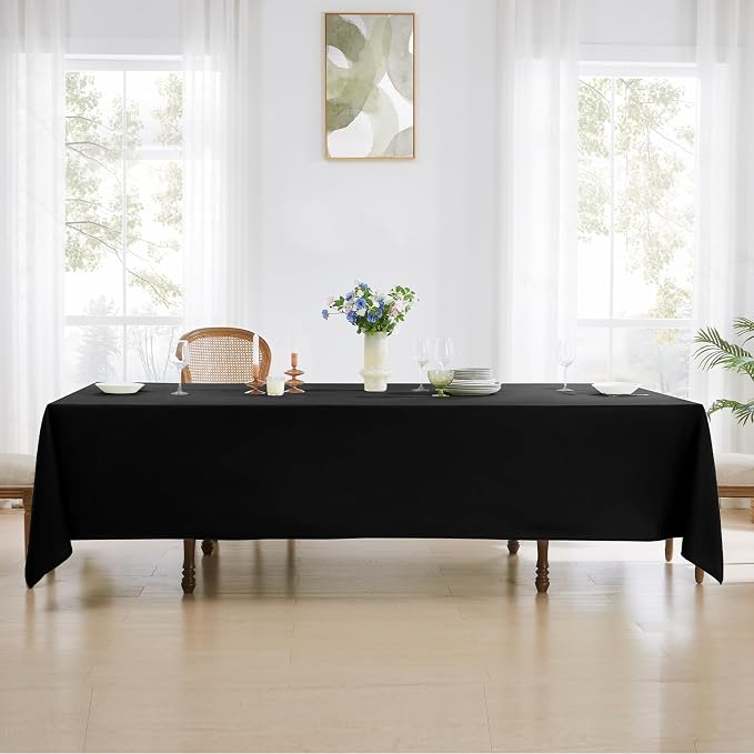 Rectangular Tablecloth 90x156 Inch 10 Pack Black Table Cloths for 8ft Stain Resistant Decorative Washable Polyester Rectangle Tablecloths for Dining Table Banquets Buffet Parties and Wedding
