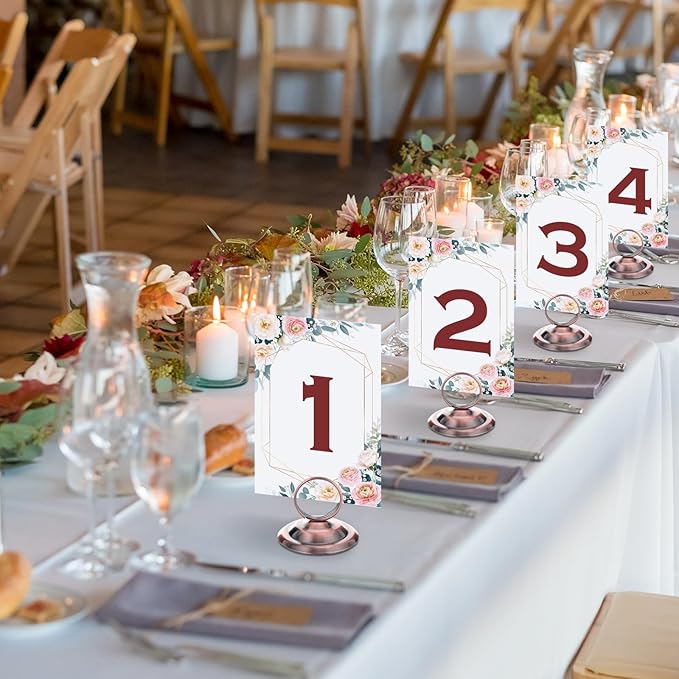 MotiMind 24 Pcs Table Number Holders-Metal Place Card Holders Table Number Stands Tabletop Sign Stands for Photos, Menu, Memo, Notes, Wedding, Restaurant, Banquet, Birthday(Antique Copper)