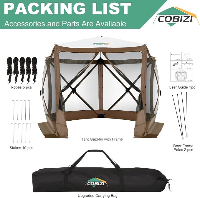 COBIZI 10x10 FT Pop up Gazebo, Popup Canopy Tent, Screened in Gazebos, Waterproof Portable Outdoor Small Screen Tents Sun Shelter,carpas para Patio for Camping, Garden and Backyard,Brown