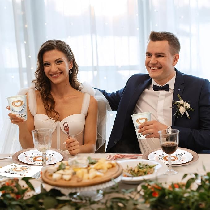 Yungyan 252 Pcs Love Is Brewing Coffee Bridal Shower Party Tableware Set Love Is Brewing Plates Napkins Cups Cutlery for Coffee Lovers Bachelorette Party Decorations Supplies 36 Guests