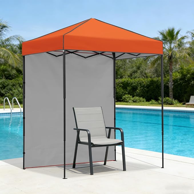 6x4 Pop Up Canopy Tent with One Wall Panel, Instant Portable Beach Canopy, Outdoor Tent with Carry Bag for Camping, Sports, Tailgating, Events, Orange